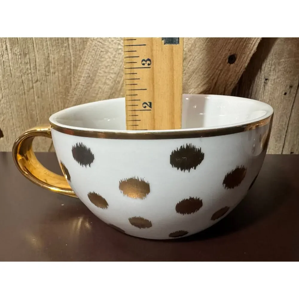 Wonder White With Gold Polka Dot Tea for One Teapot Cup Set Dishwasher Safe